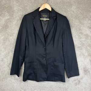 Metrostyle Jacket Womens 6 Tall Black Linen Button Front Lined Blazer- 8742